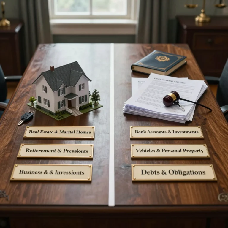 Florida divorce property division with home, documents, and financial categories