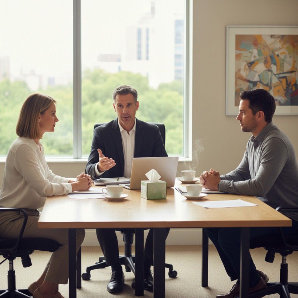 family lawyer Melbourne, FL, at table discussing post-judgment disputes