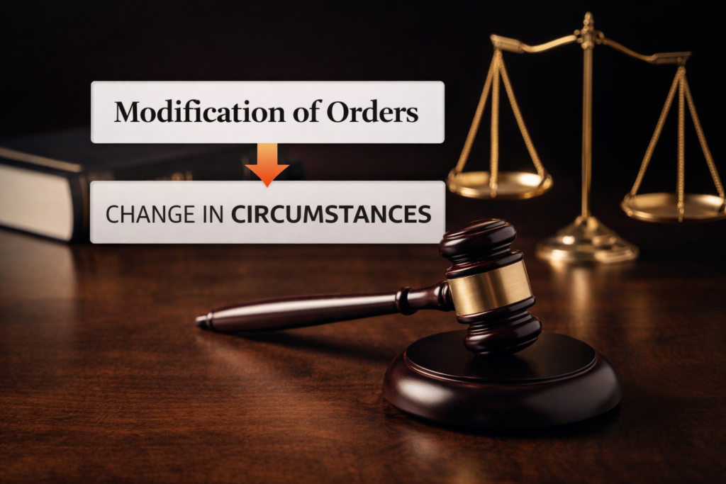 modification of orders with gavel and scales of justice