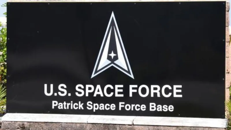 U.S. Space Force Patrick Space Force Base sign. Satellite Beach, FL